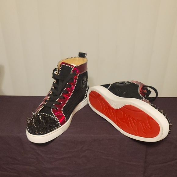 Christian Louboutin Black and Red Spiked Sneakers